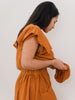 Linen Gathered Zero Waste Skirt in Orange