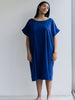 Straight dress blue with pleat in the front