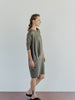 Draped Dress with Pleats in Taupe. Sustainable dress. Made in Portugal.